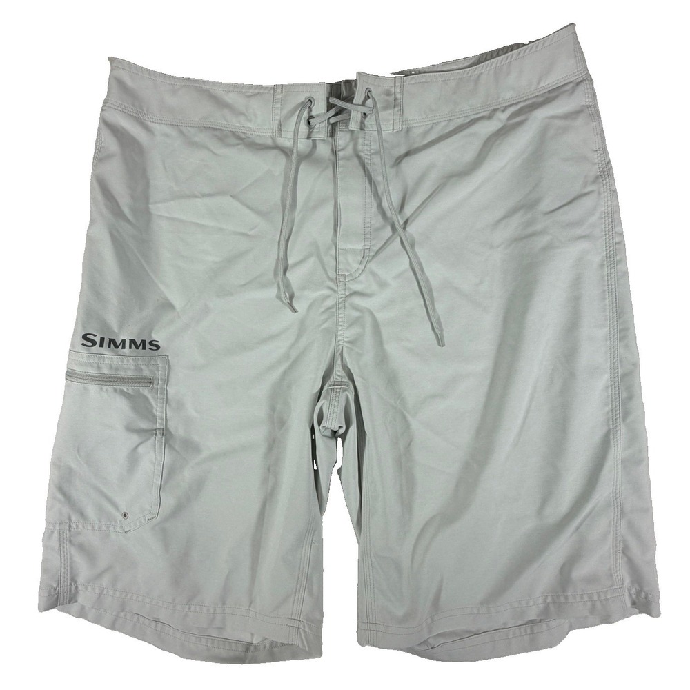 Simms Board Shorts Men's Sz 38 White Solarflex Unlined Fishing Swim Beach